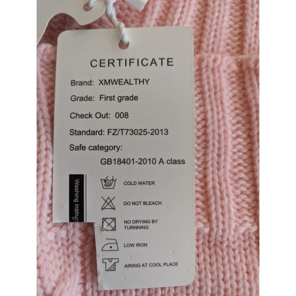 Pink Cable Knit Hooded Baby Bunting Cocoon Swaddle Tassel Button New